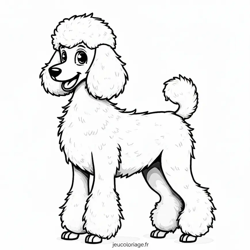 Caniche joyeux dessin à colorier pour enfants