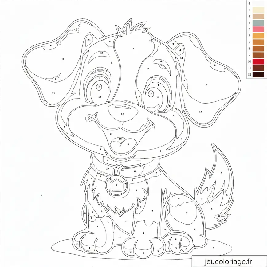 Chien à colorier par numéro, amusant et éducatif