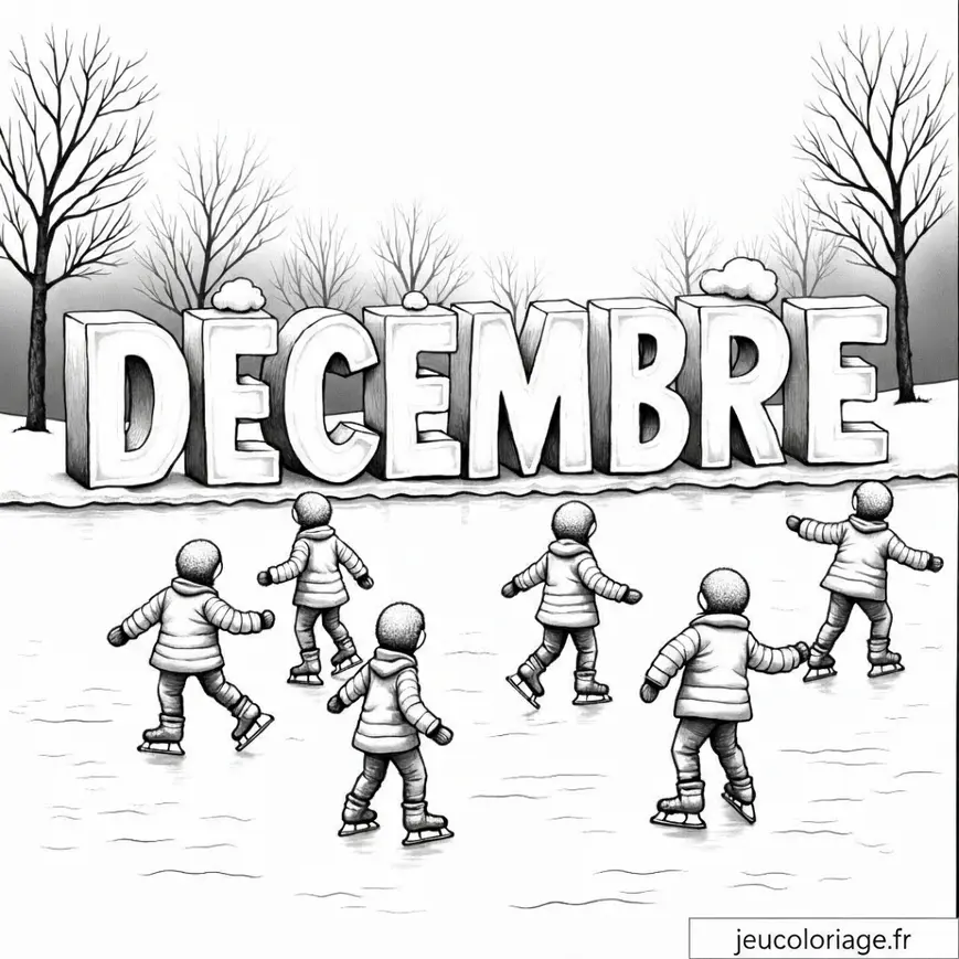 Colorez Décembre : Patinage et Magie Hivernale pour Enfants