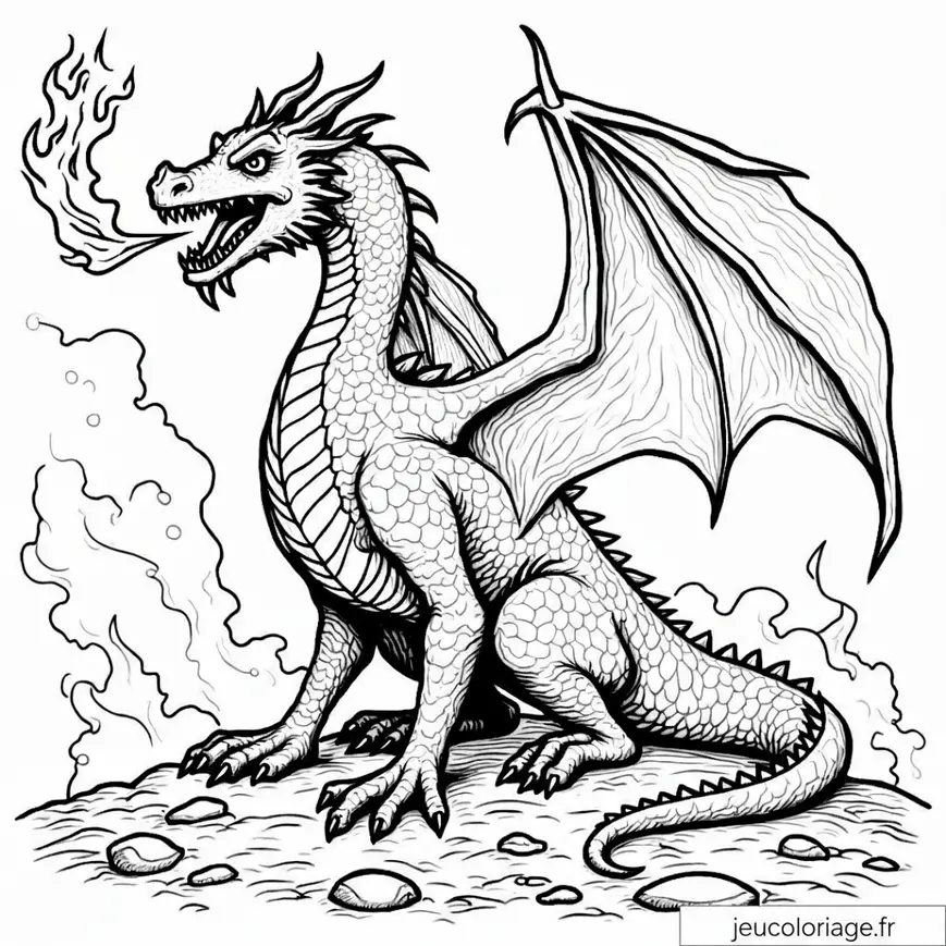 Colorez un dragon cracheur de feu impressionnant
