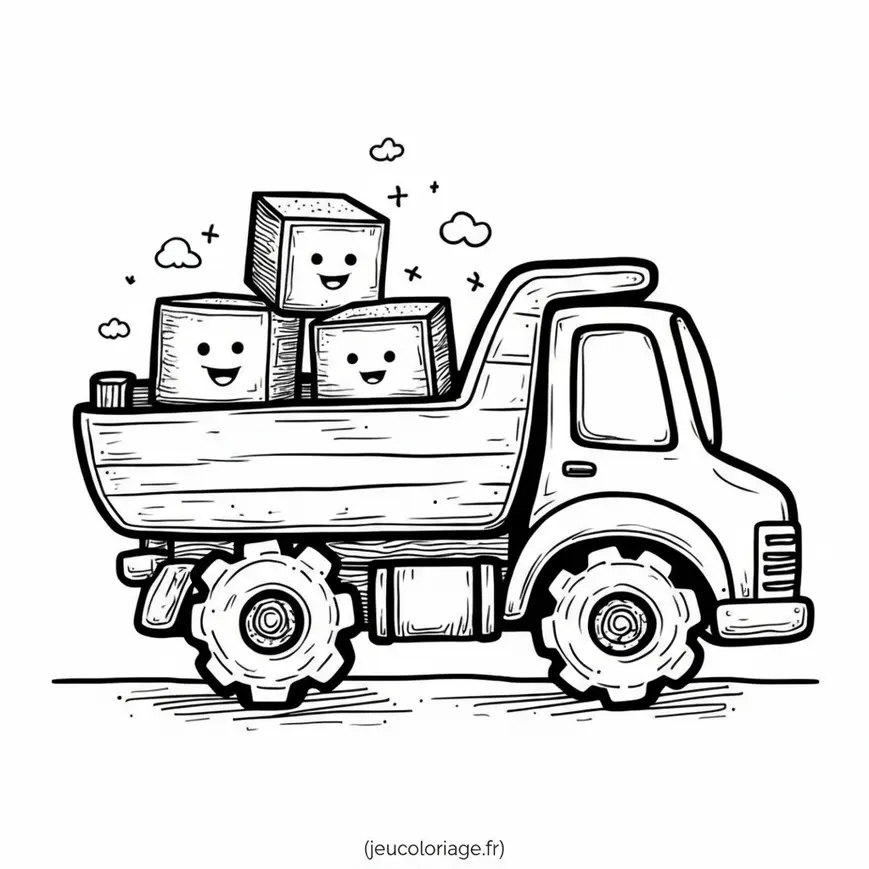 Coloriage Camion Rigolo avec Blocs Sourire