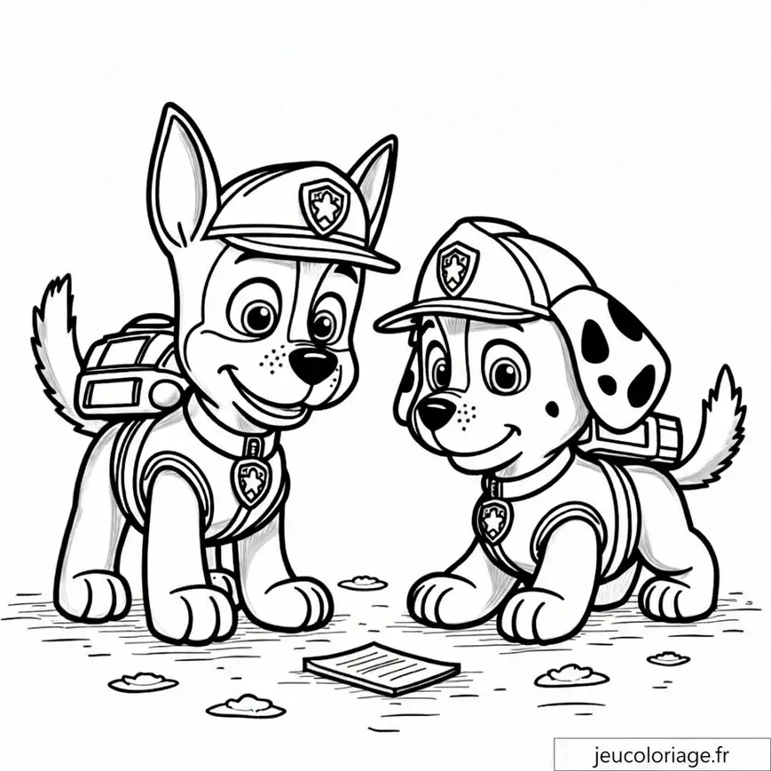 Coloriage Chase et Marshall découvrent une piste mystérieuse