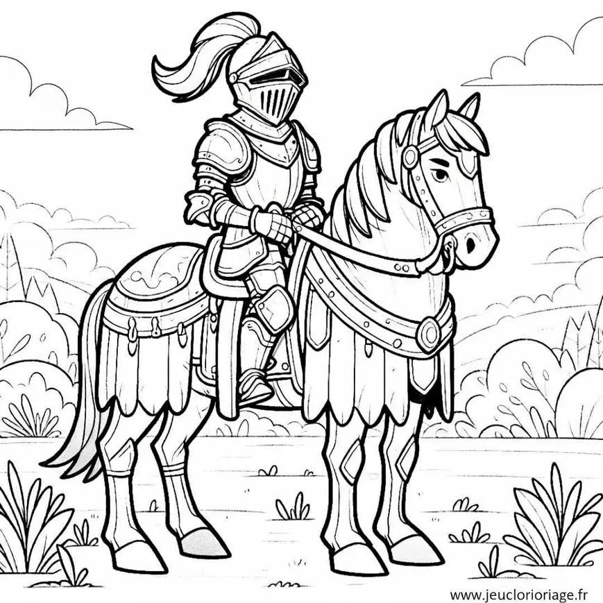 Coloriage Chevalier et son cheval en armure
