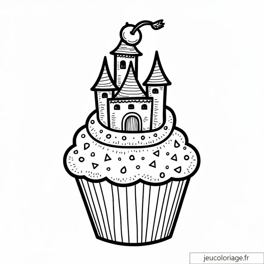 Coloriage Château Fantaisie sur Cupcake à Déguster