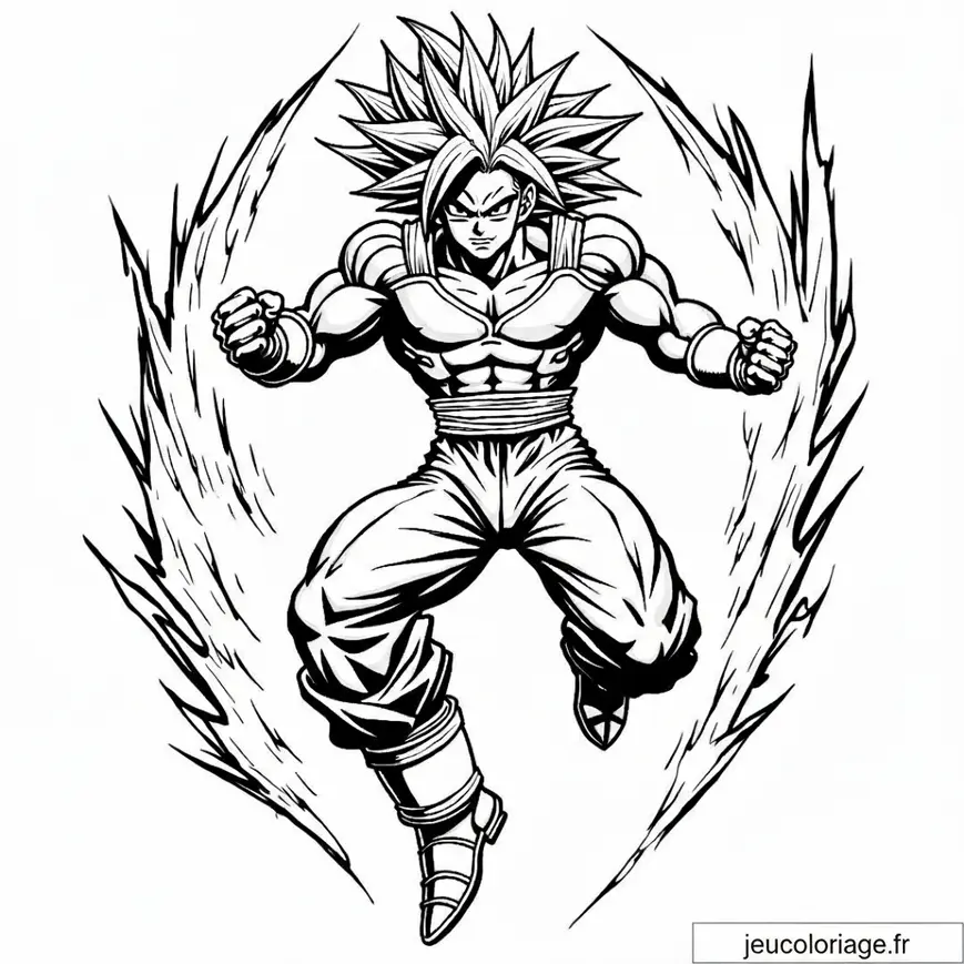 Coloriage Dragon Ball : Guerrier en Transformation Énergétique