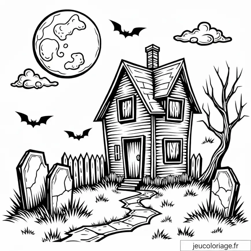 Coloriage Halloween maison hantée