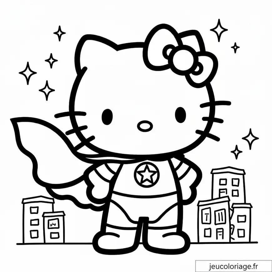 Coloriage Hello Kitty super-héroïne pour enfants