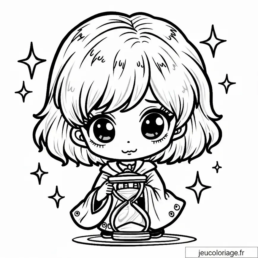 Coloriage Hermione Granger Chibi avec le Retourneur de Temps
