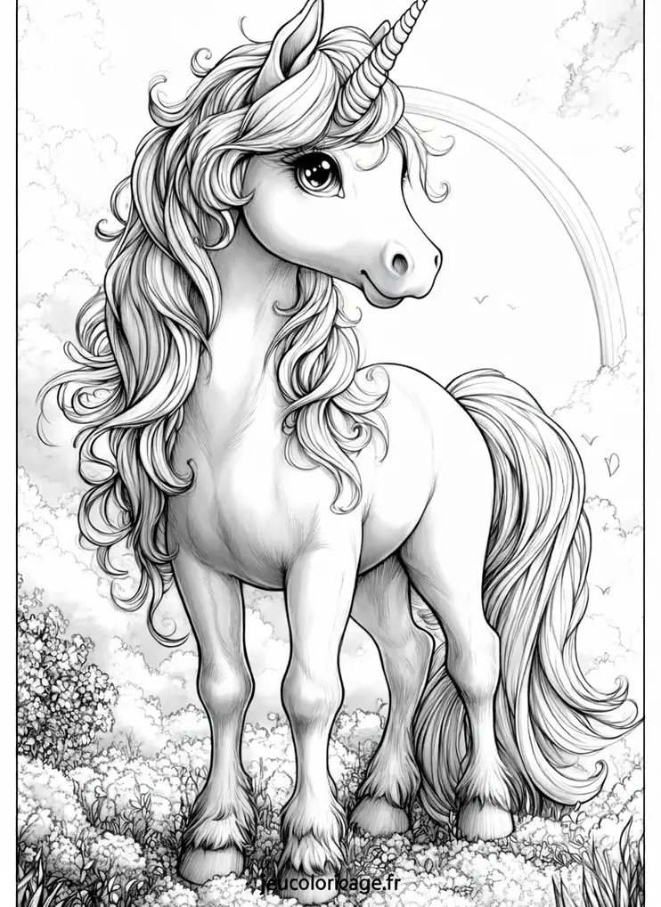 Coloriage Licorne Magique avec Arc-en-Ciel Enchanté