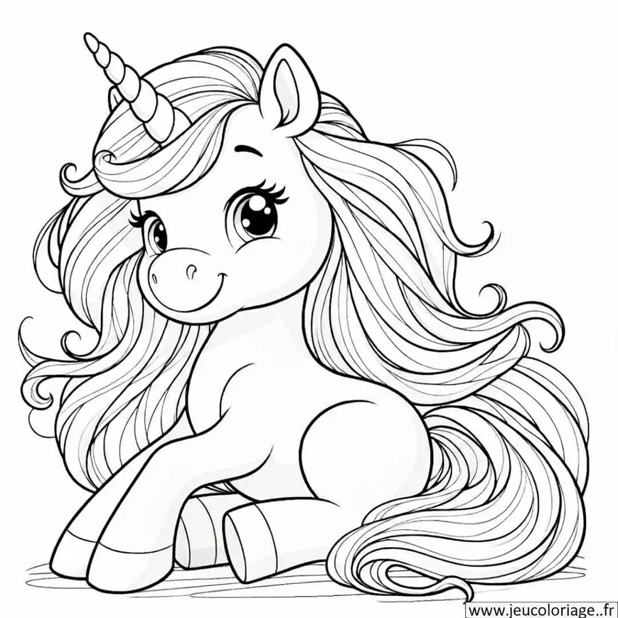 Coloriage Licorne Souriant Assise