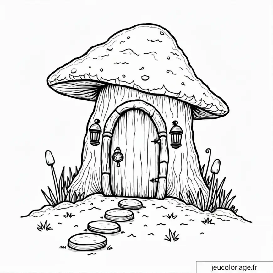 Coloriage Maison Champignon Enchantée pour Rêveries Enfantines
