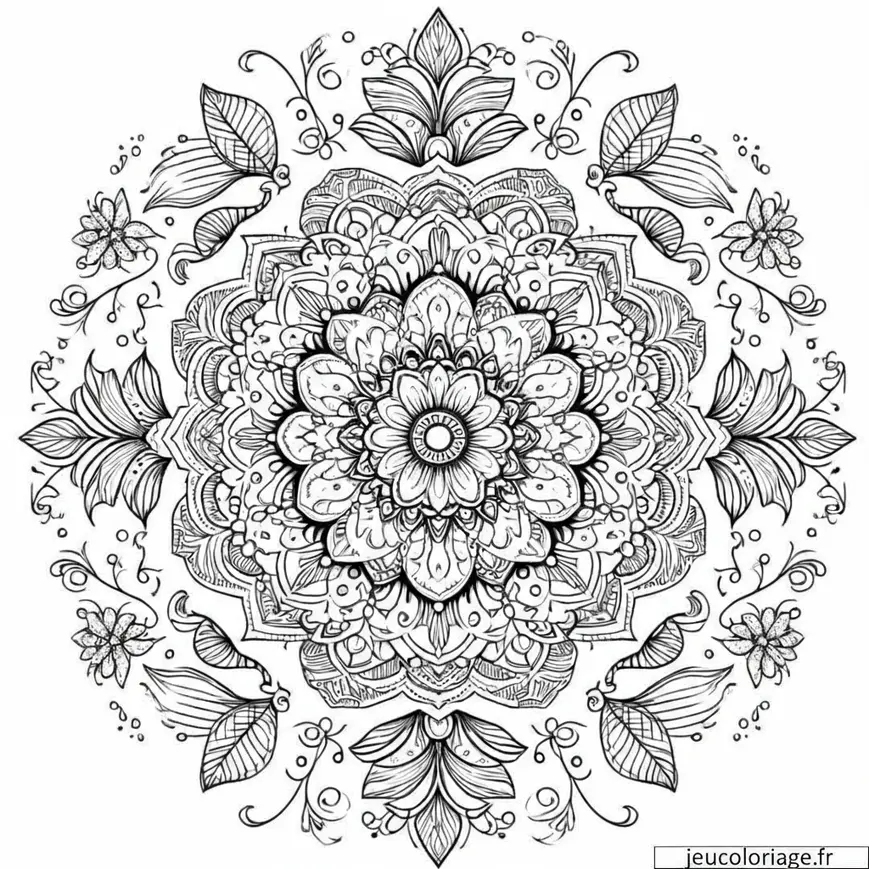 Coloriage Mandala adulte avec des éléments de la nature