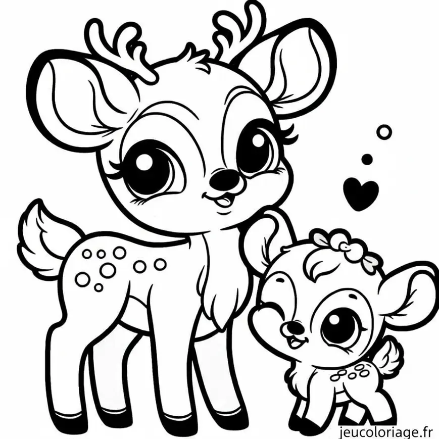 Coloriage Petit faon Disney Kawaii avec une mère biche