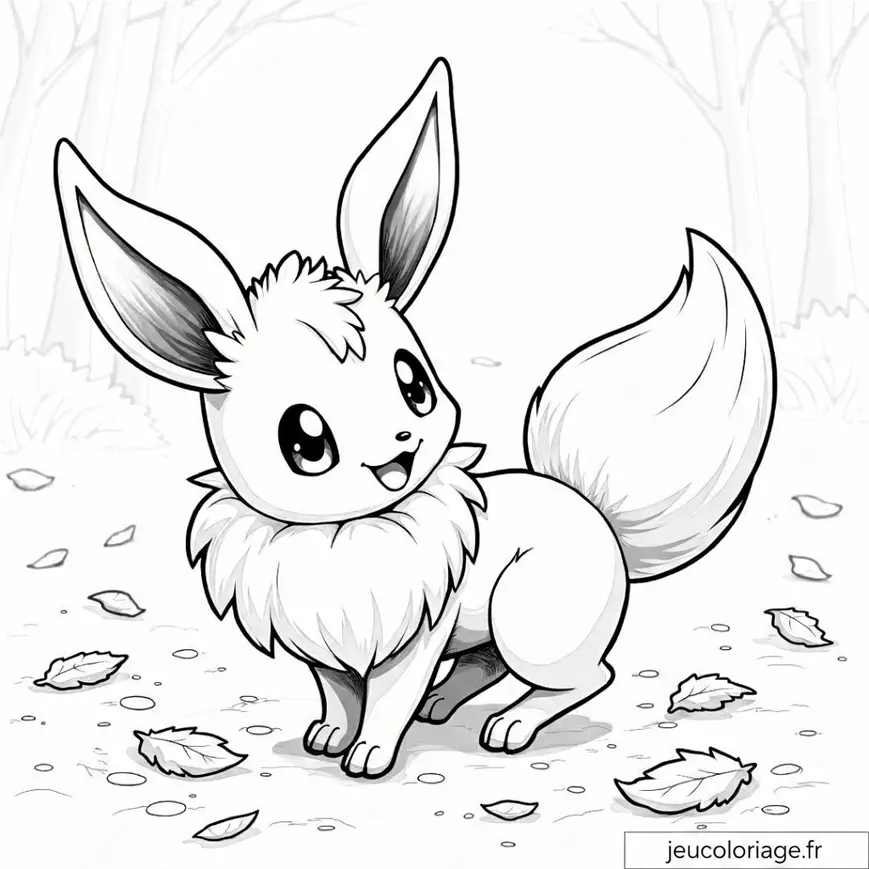 Coloriage Pokémon : Eevee dans la forêt, amusez-vous !