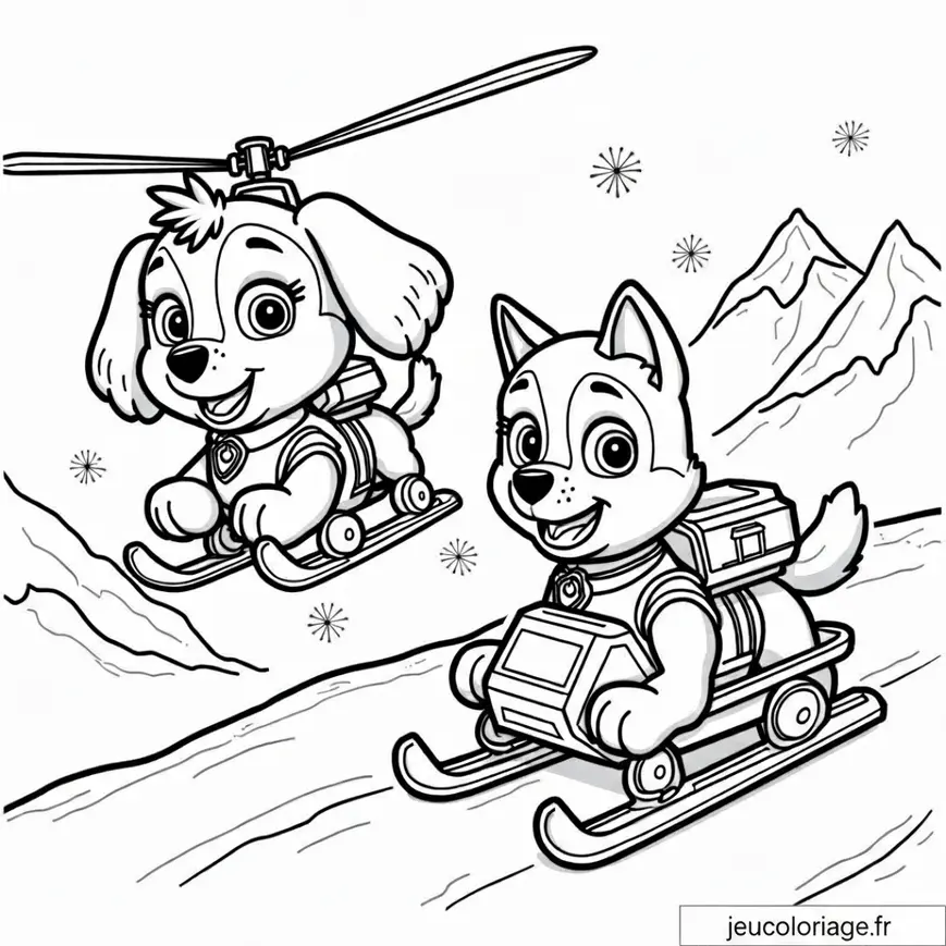 Coloriage Skye et Everest en mission sur les montagnes