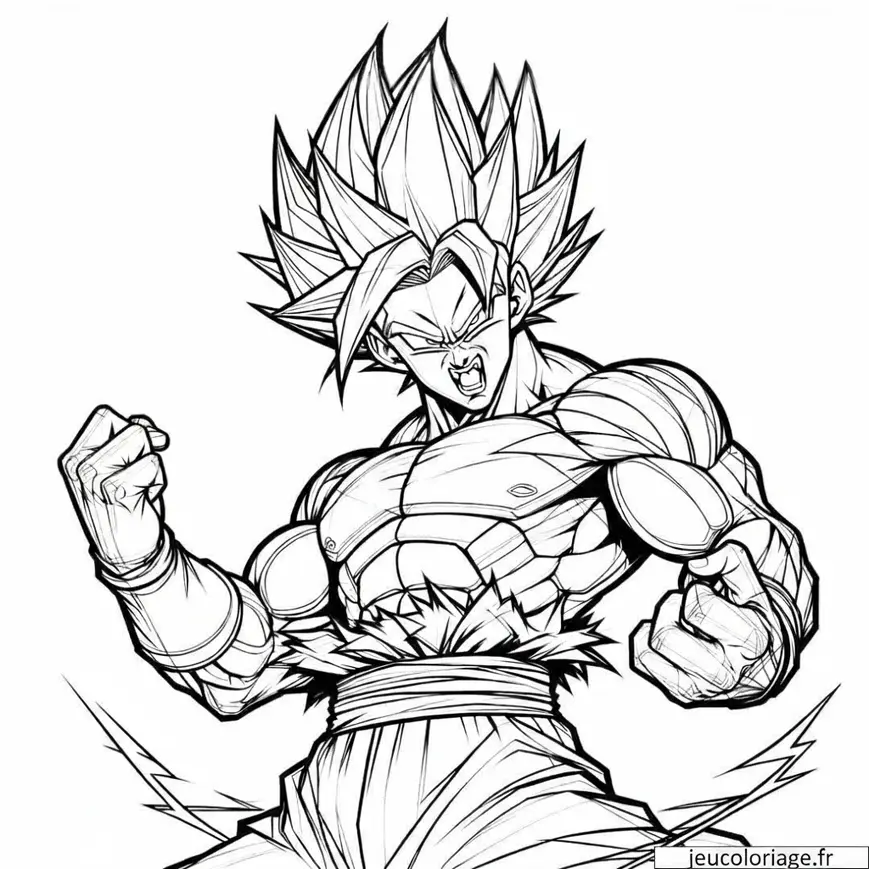 Coloriage Super Sayan avec une pose dynamique