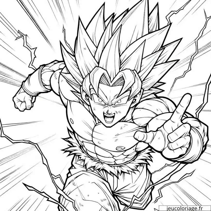 Coloriage Super Sayan en train de charger une attaque