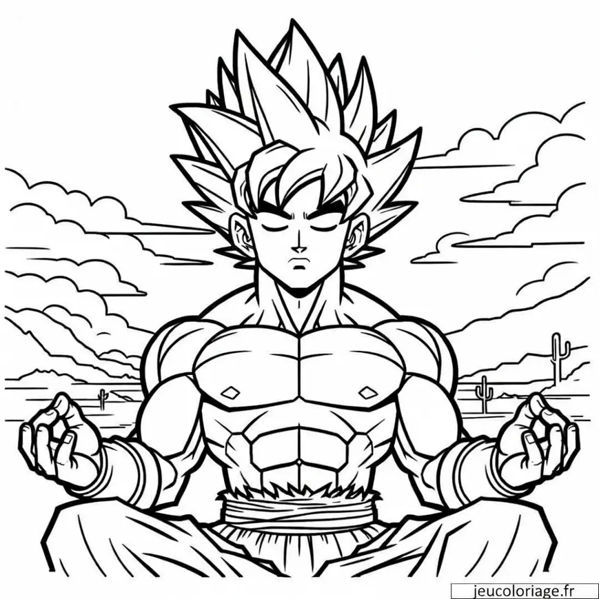 Coloriage Super Sayan en train de méditer, yeux fermés