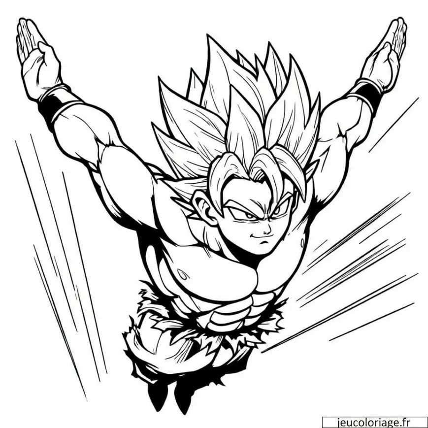 Coloriage Super Sayan en vol, bras écartés