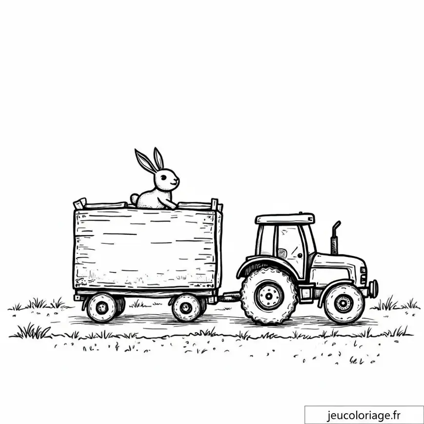 Coloriage Tracteur avec Lapin Aventureux