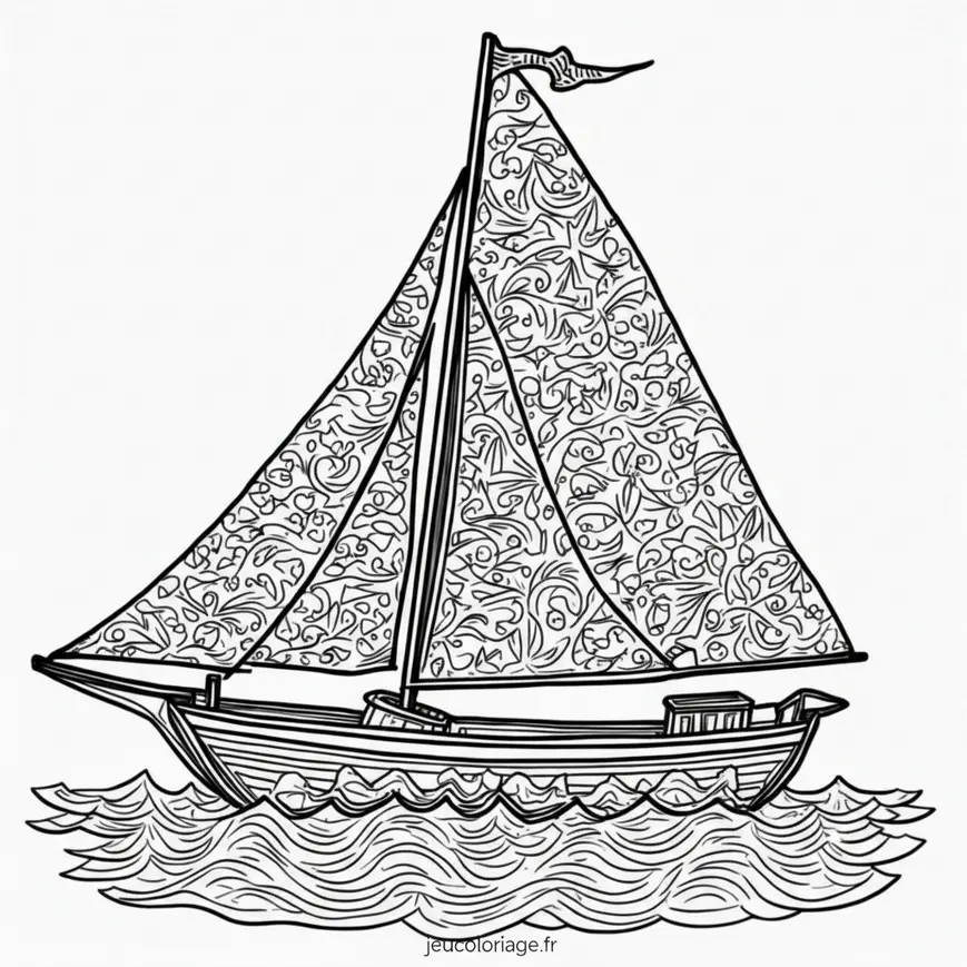 Coloriage Voilier Élégant avec Voiles Ornementées
