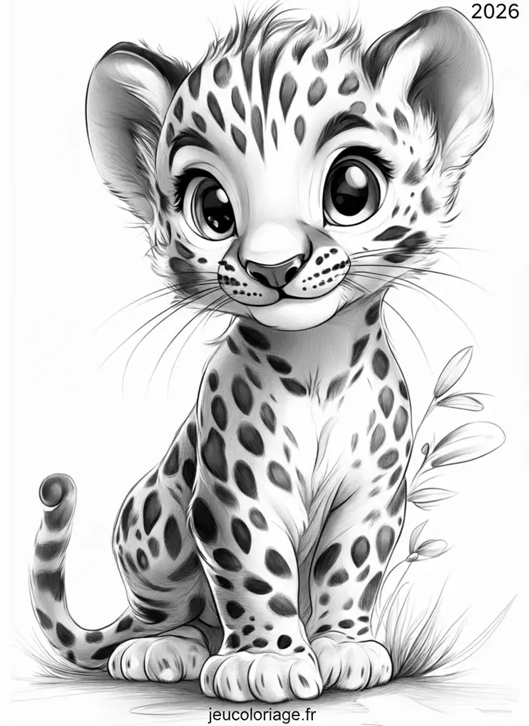 Coloriage adorable bébé léopard pour les jeunes artistes