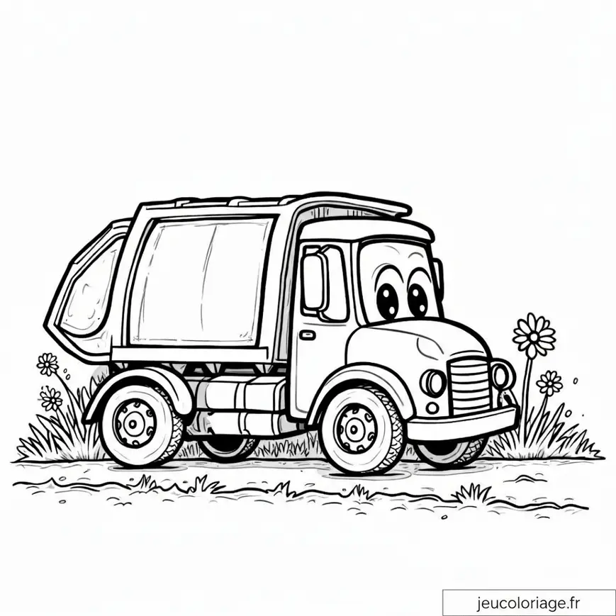 Coloriage amusant de camion poubelle pour enfants