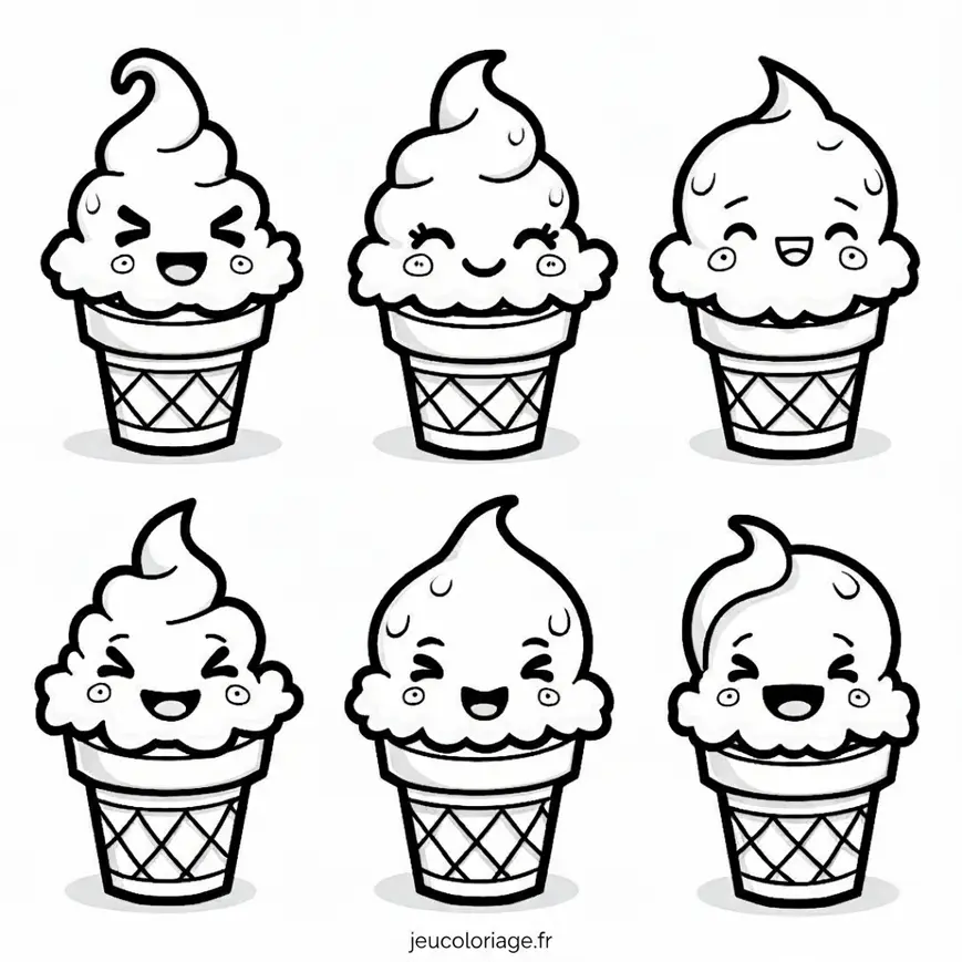 Coloriage amusant de glaces kawaii pour enfants
