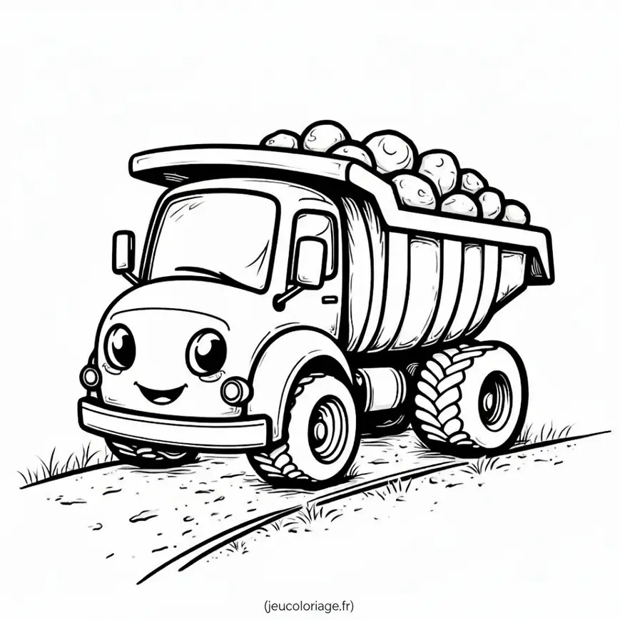 Coloriage camion adorable sur chantier pour enfants créatifs
