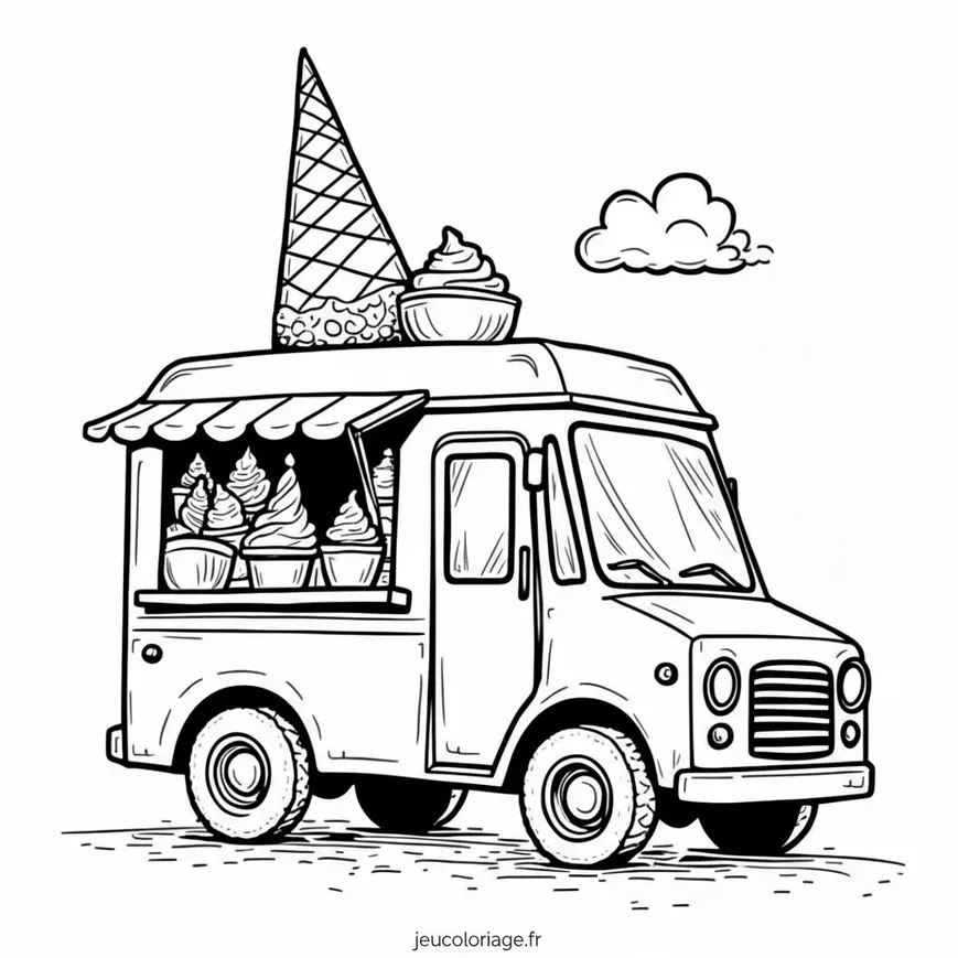 Coloriage camion à glace amusant pour enfants et adultes
