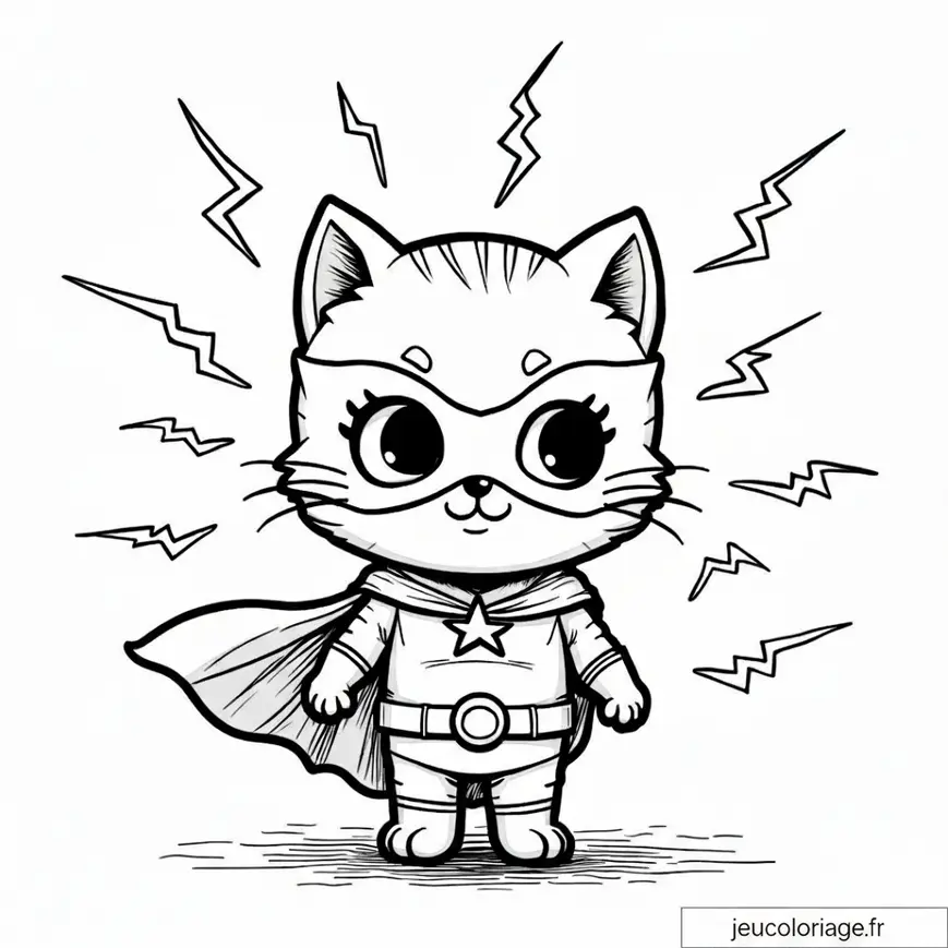 Coloriage chat super-héros avec cape et masque