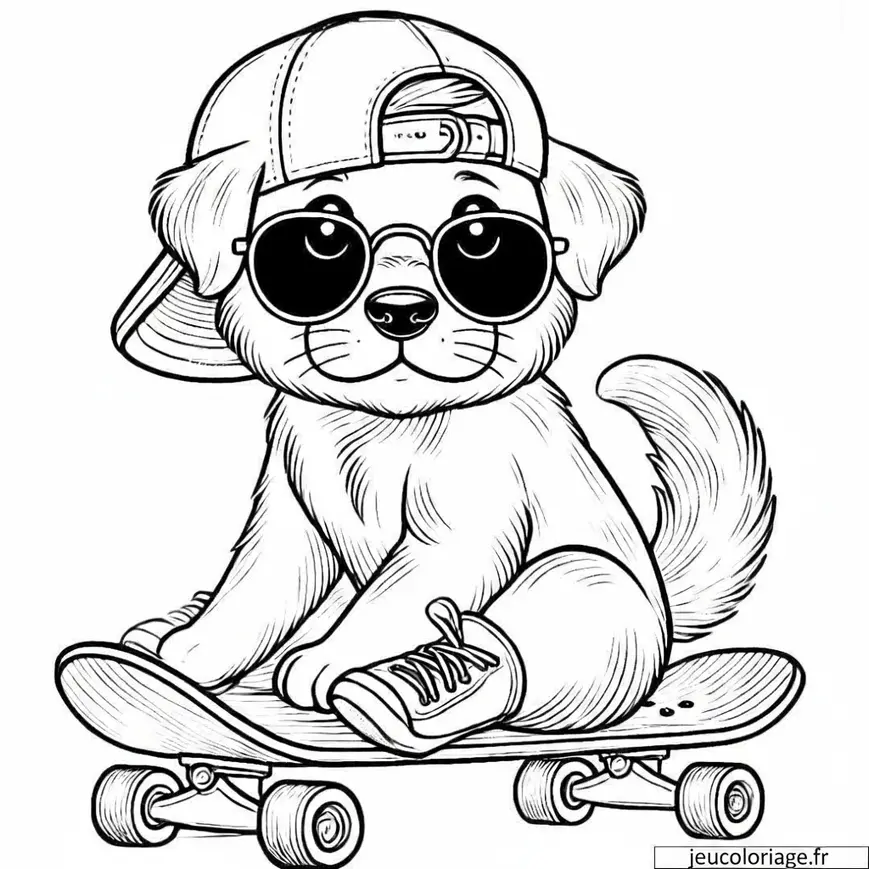 Coloriage chien sur un skateboard