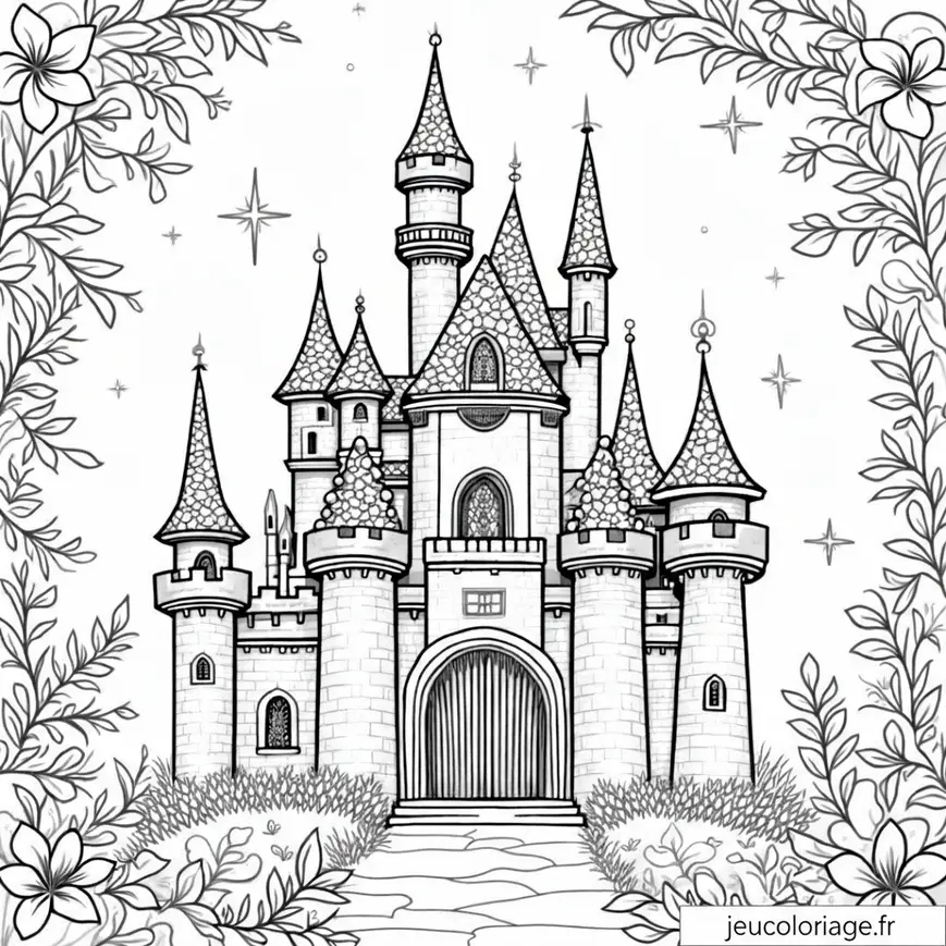 Coloriage château féerique enchanteur pour détente créative