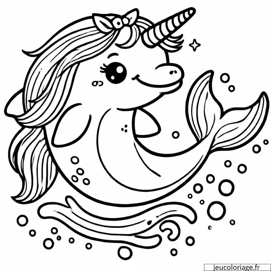 Coloriage dauphin licorne avec corne