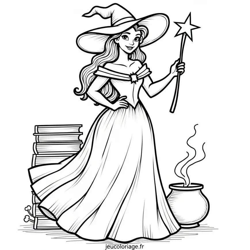 Coloriage de Belle en Sorcière pour Halloween
