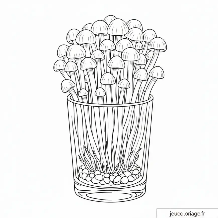 Coloriage de Champignons en Verre : Un Jardin Miniature Mystique