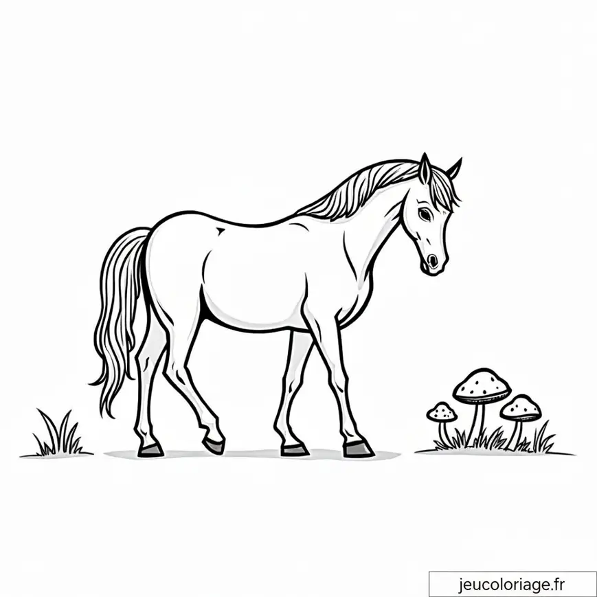 Coloriage de Cheval Majestueux avec Champignons