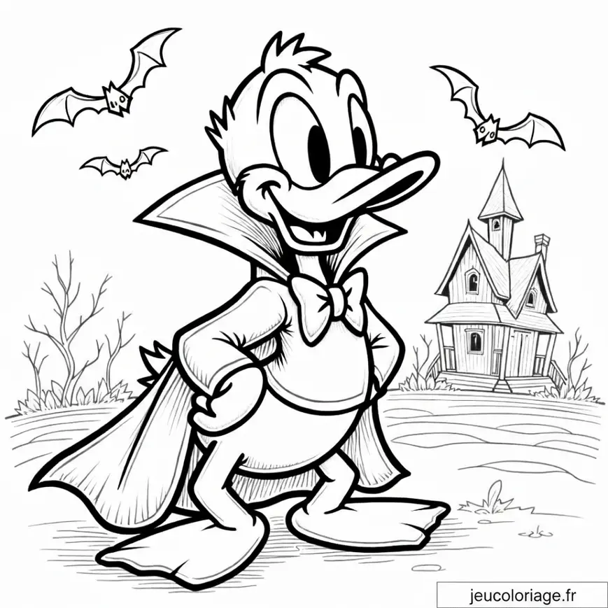 Coloriage de Donald Déguisé en Vampire pour Halloween