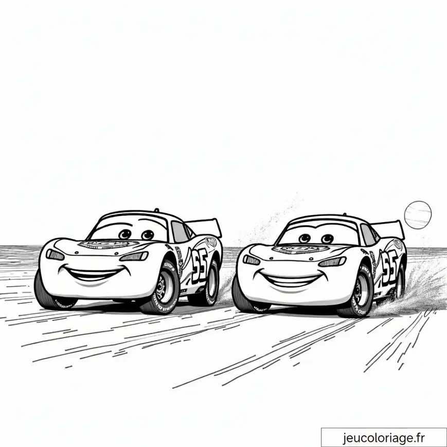 Coloriage de Flash McQueen et Jackson Storm en course