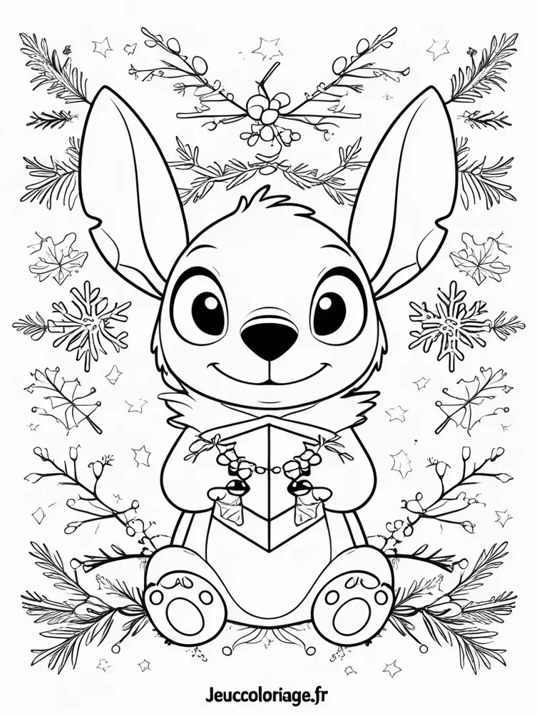 Coloriage de Stitch avec des rennes de Noël