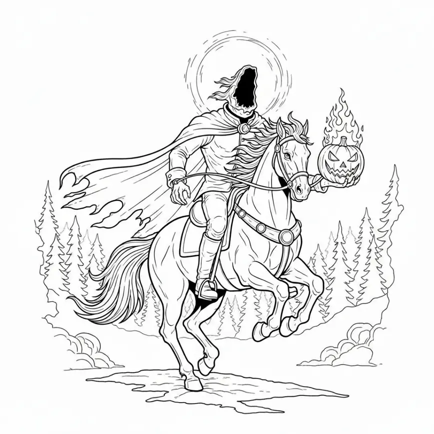 Coloriage effrayant du cavalier sans tête pour Halloween