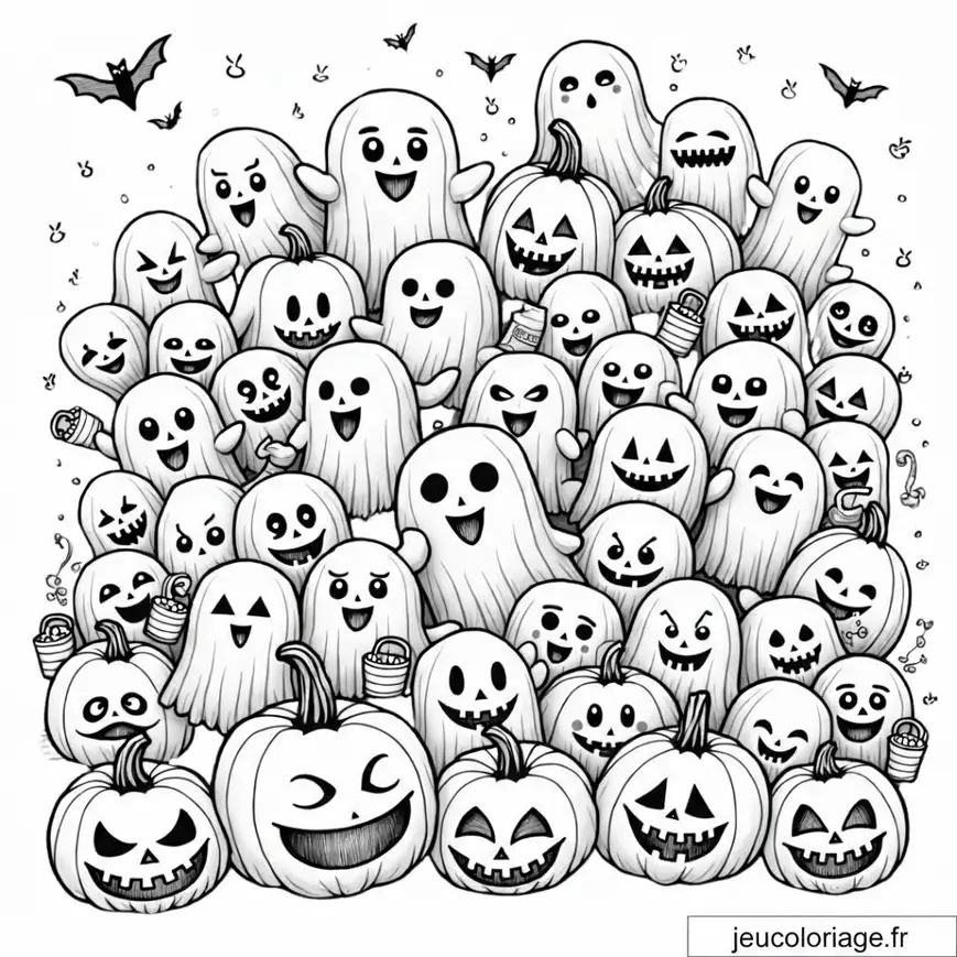 Coloriage fantômes et citrouilles amusants pour Halloween