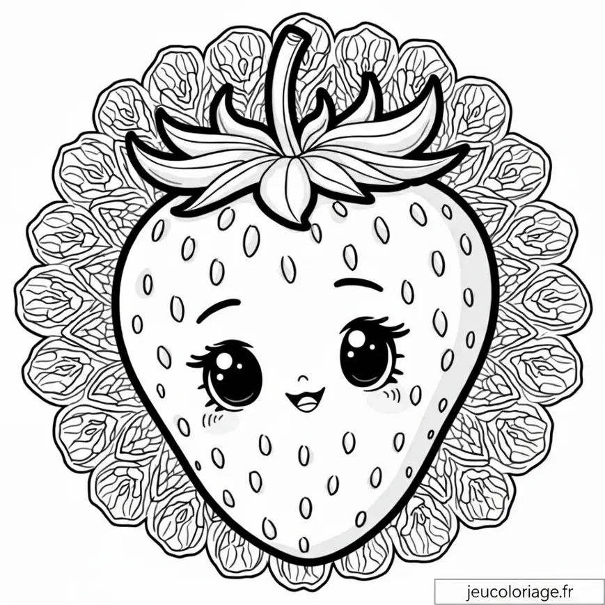 Coloriage fraise kawaii mignonne avec motifs mandala