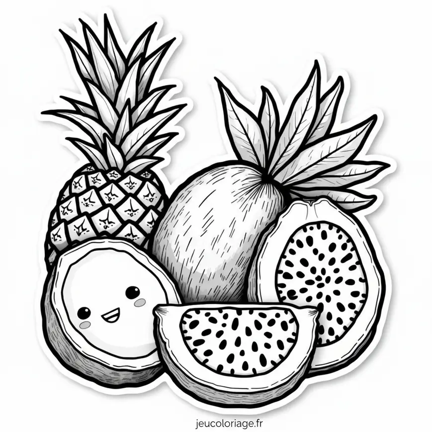 Coloriage fruits joyeux à imprimer et colorier