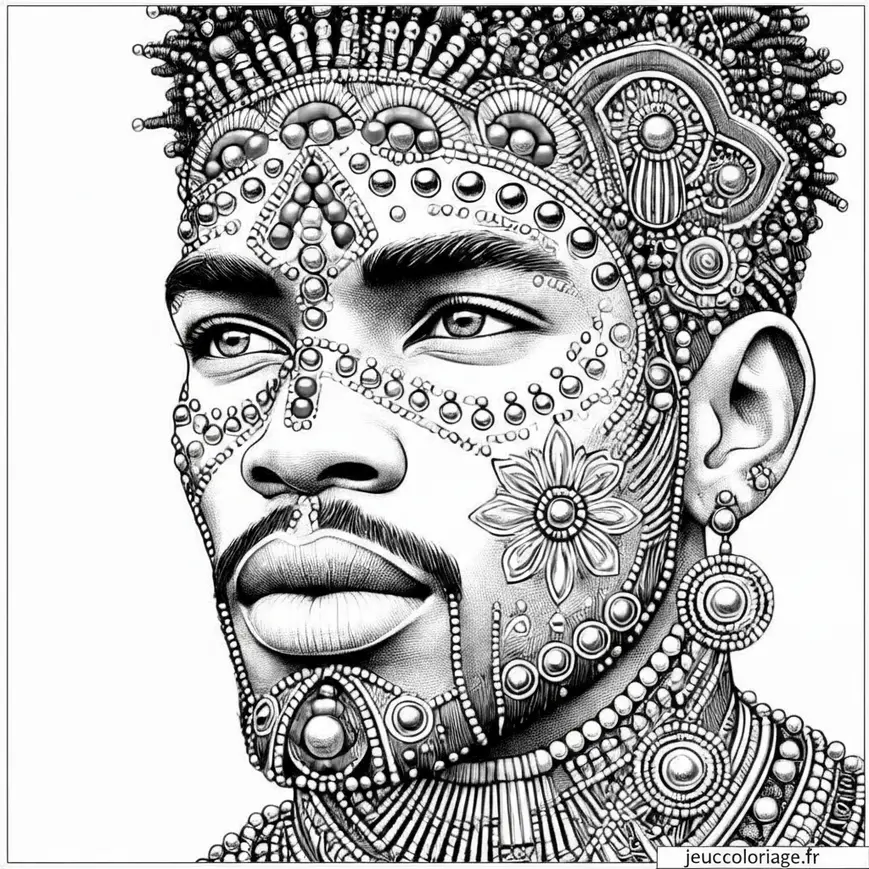Coloriage homme tribal et perles africaines