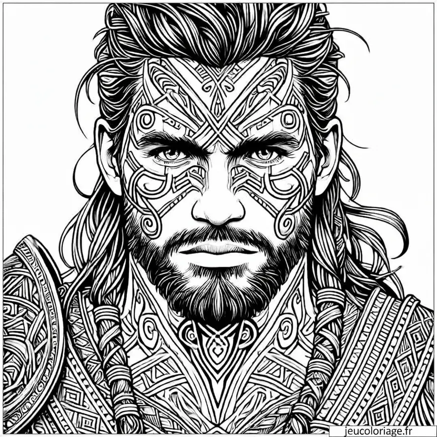 Coloriage homme tribal héroïque et évocateur