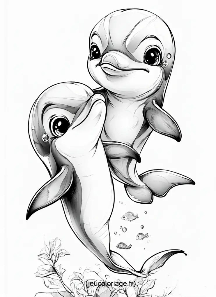 Coloriage joyeux de dauphins amis sous-marins