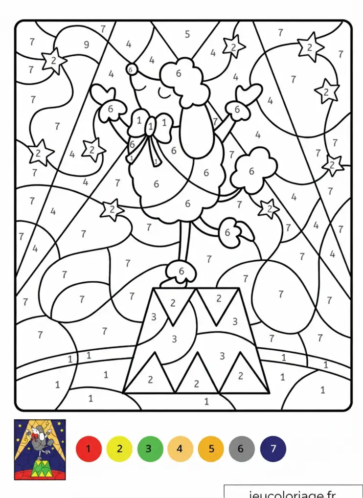Coloriage magique CP-CE1 : mouton sur scène étoilée