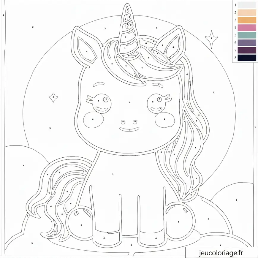 Coloriage magique licorne heureuse pour enfants