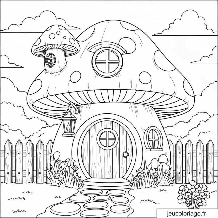 Coloriage maison champignon magique pour enfants